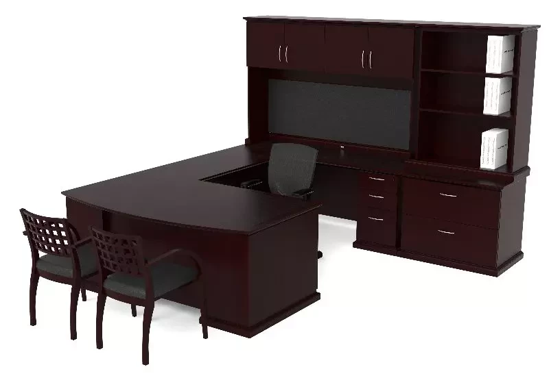 6-drawer office desk with bookshelf