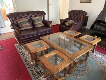 Leather 6 seater lounge suite and coffee tables