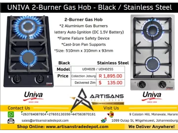 UNIVA 2-Burner Gas Hob - Black / Stainless Steel
